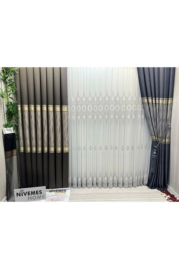 Nivemeshome Mozaik Ft614163 V-5302 Antrasit 1/3 Sık Pileli Fon Perde Apm - 4