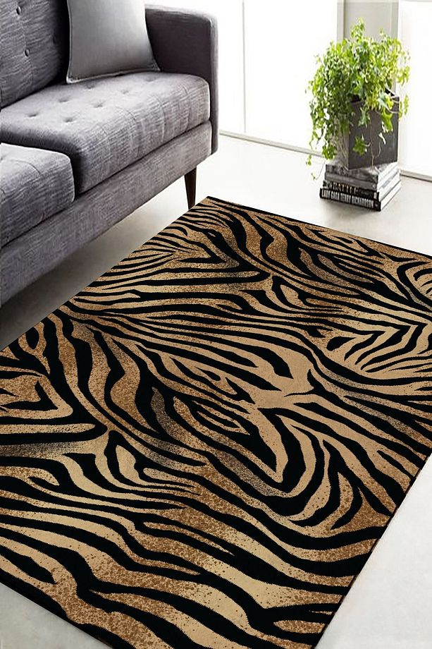 Kahverengi Zebra Desenli Halı (Makinada Yıkanabilir) - CP503 - 2