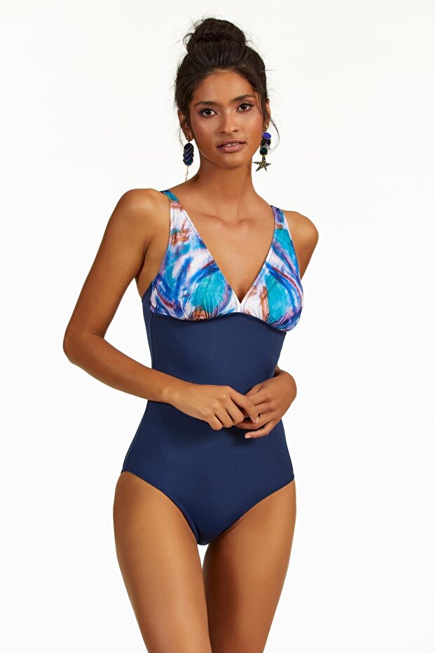 Patterned V-Neck Swimsuit