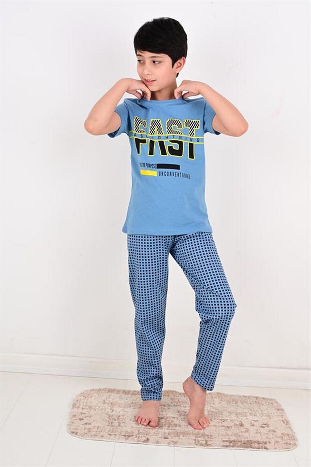 Erkek Çocuk Kısa Kollu Pijama Takımı Fast Model Mavi - 4