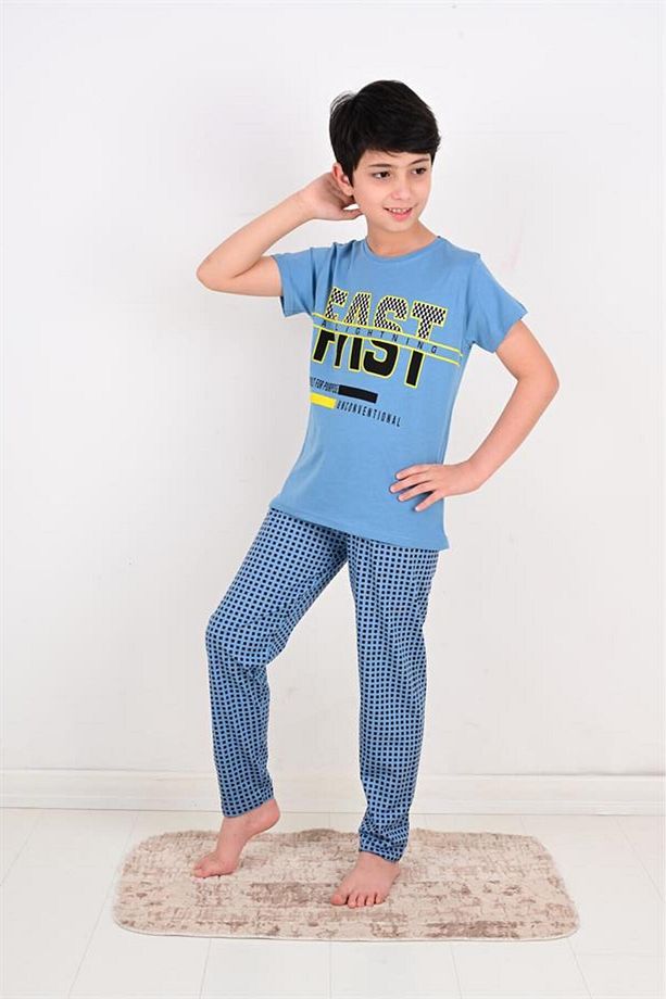 Erkek Çocuk Kısa Kollu Pijama Takımı Fast Model Mavi - 1