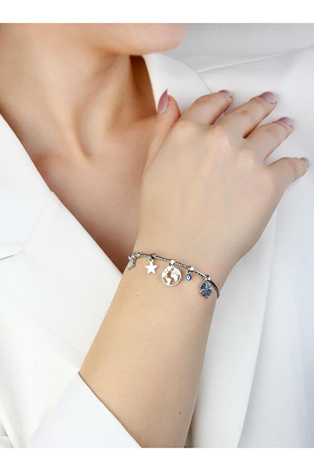 Object String Silver Color Handcuff Bracelet - 3