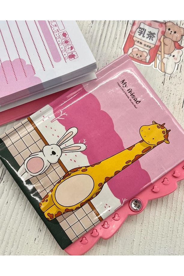 Sevimli Zürafa Desenli Şifreli Özel Tasarım Defter/ Notebook / Ajanda / Bullet Journal - 6