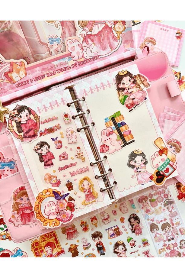 Sevimli Kız Pembe Kutu Dopdolu Binder Defter Hediye Seti / Kutu Set / Notebook / Bullet Journal - 5