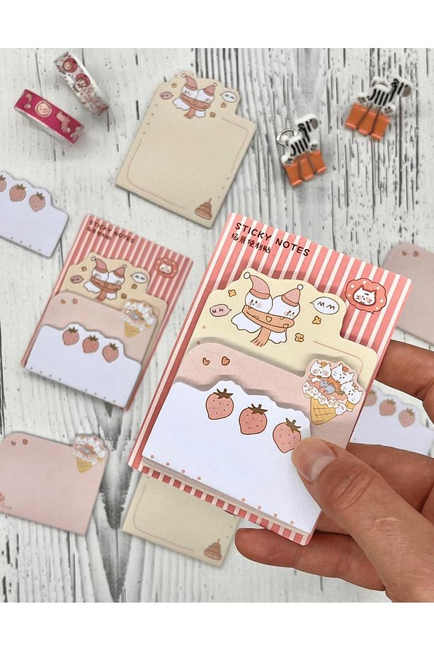 3 Parça Farklı Boyutlarda Pembe Sticky Note Set / Post-it / Bloknot / Not Kağıdı - 1