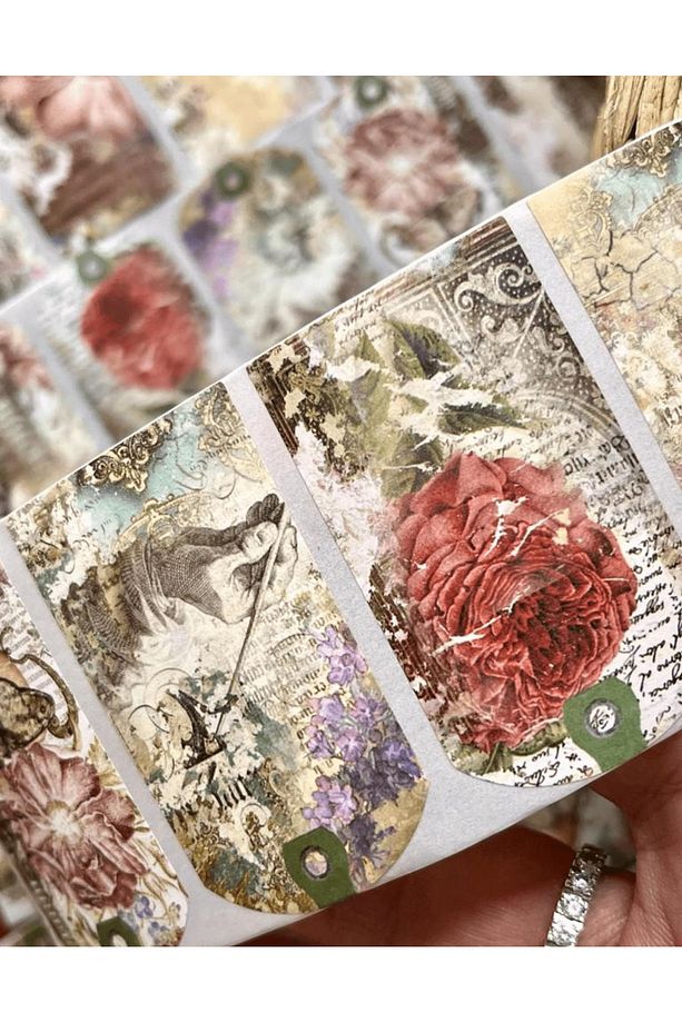 Retro Gül Temalı Tek Tek Çıkartmalı Pul Washi Bant / Sticker/ Çıkartma/bullet Journal - 7