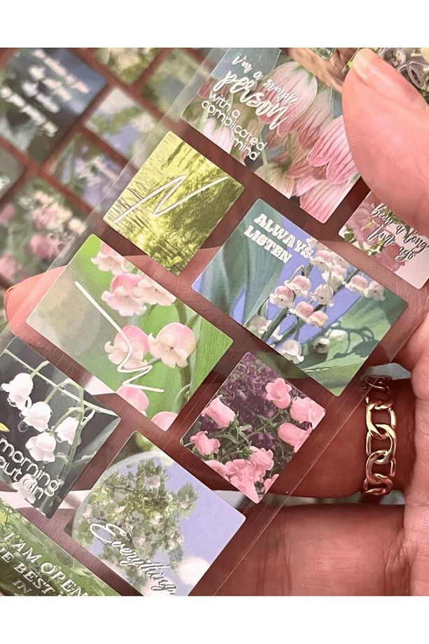 Garden Path Yeşil Çiçekler Tek Tek Çıkartmalı Pul Washi Bant / Sticker / Çıkartma/Bullet Journal - 4