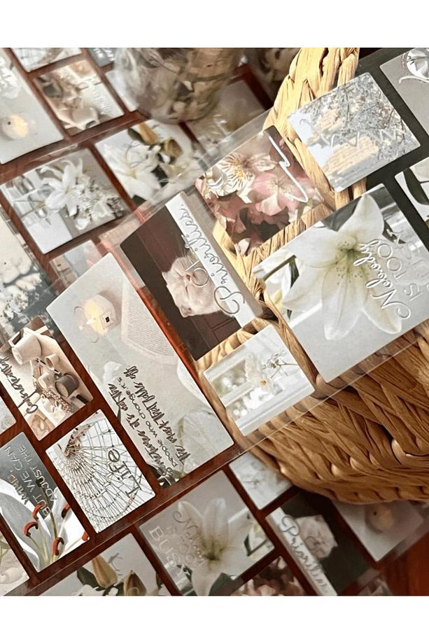 Garden Path Beyaz Çiçekler Tek Tek Çıkartmalı Pul Washi Bant / Sticker / Çıkartma/Bullet Journal - 4