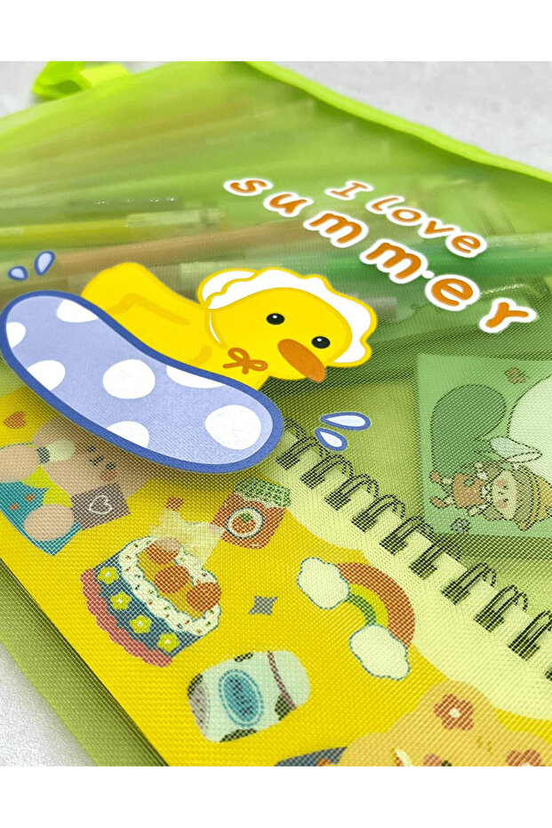 I Love Summer Green A4 Transparent Mesh Bag / Pencil Case / Collector