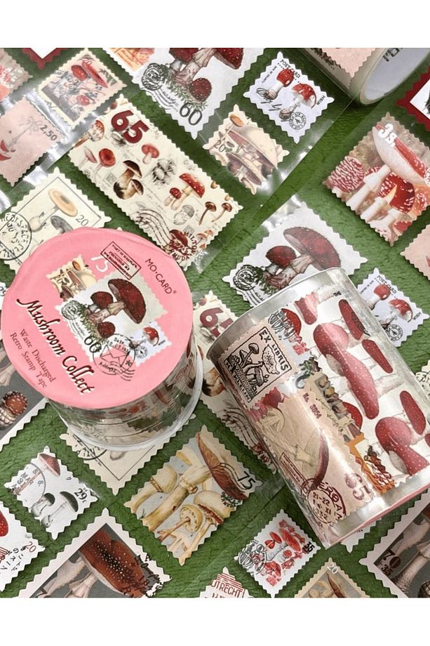 Mantar Temalı Tek Tek Çıkartmalı Pul Washi Bant / Sticker / Çıkartma/Bullet Journal/ Defter Süsleme - 4