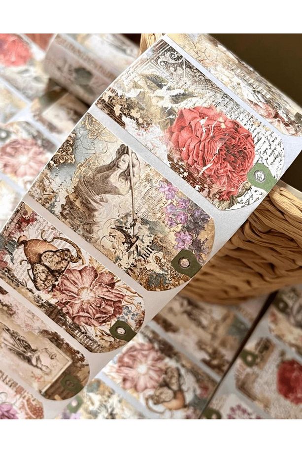 Retro Gül Temalı Tek Tek Çıkartmalı Pul Washi Bant / Sticker/ Çıkartma/bullet Journal - 6