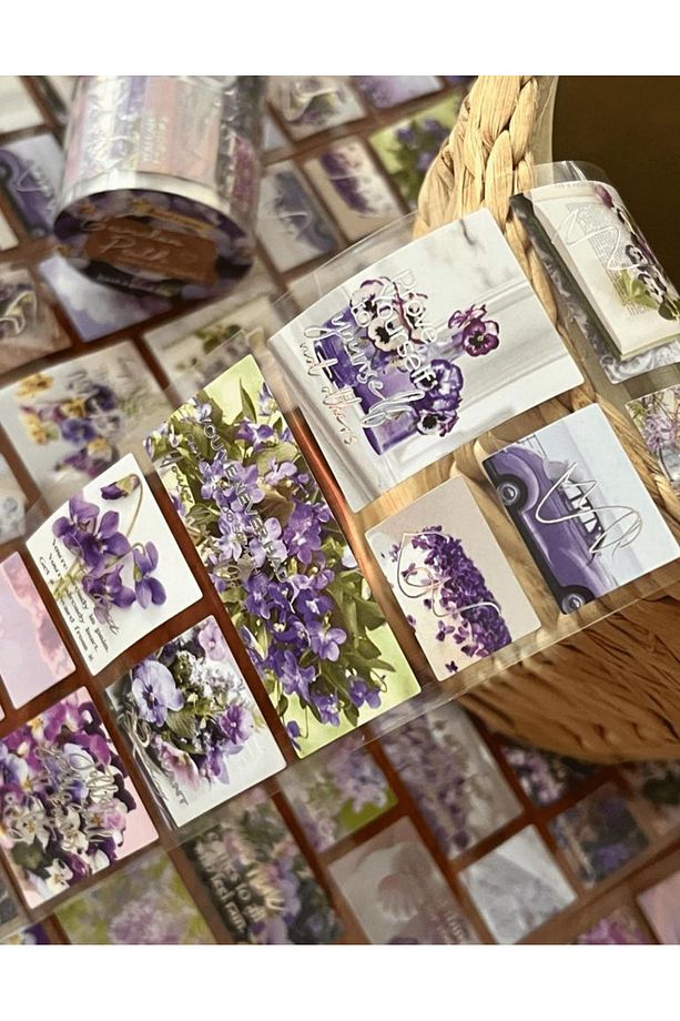 Garden Path Mor Çiçekler Tek Tek Çıkartmalı Pul Washi Bant / Sticker / Çıkartma/Bullet Journal - 5