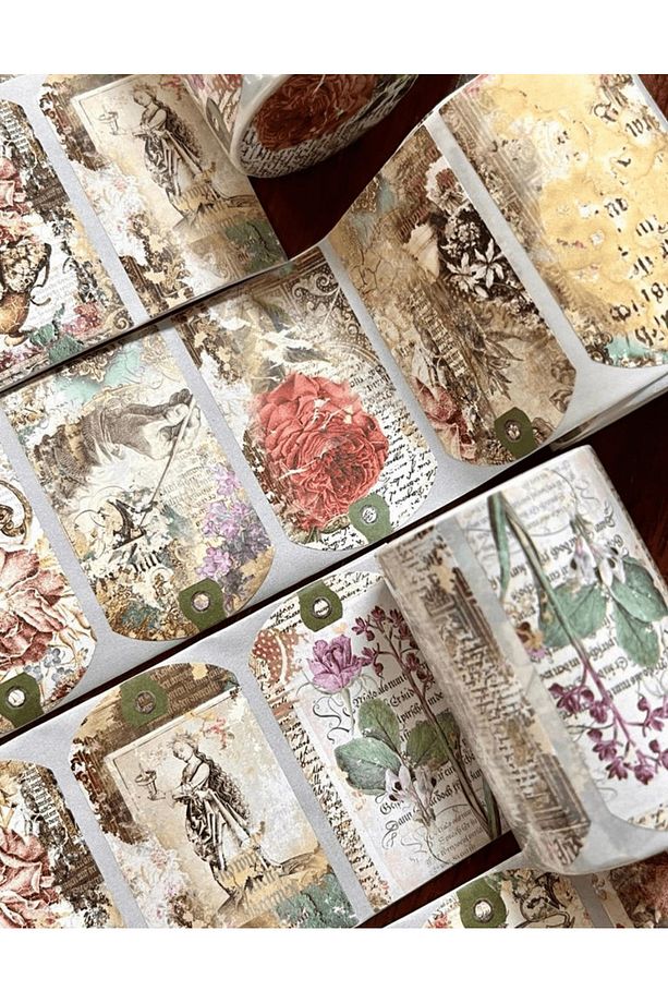 Retro Gül Temalı Tek Tek Çıkartmalı Pul Washi Bant / Sticker/ Çıkartma/bullet Journal - 5