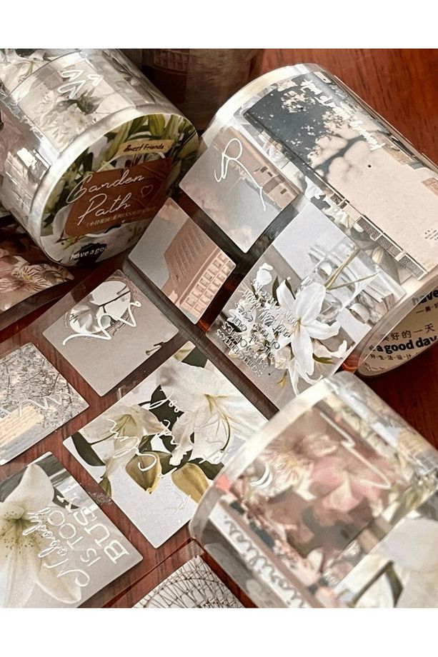 Garden Path Beyaz Çiçekler Tek Tek Çıkartmalı Pul Washi Bant / Sticker / Çıkartma/Bullet Journal - 5