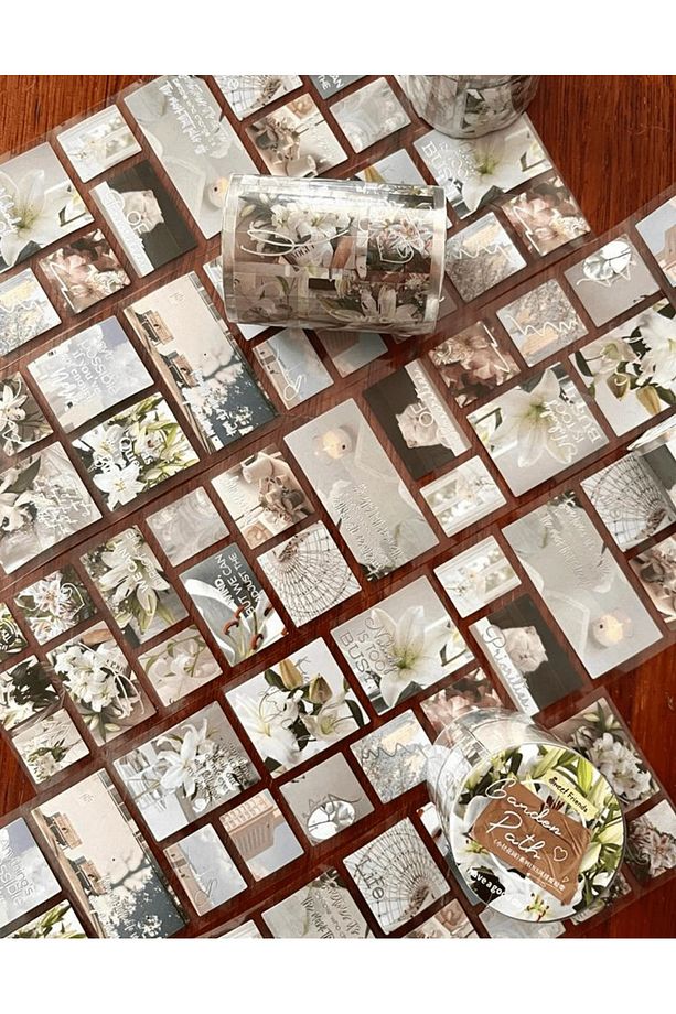 Garden Path Beyaz Çiçekler Tek Tek Çıkartmalı Pul Washi Bant / Sticker / Çıkartma/Bullet Journal - 2