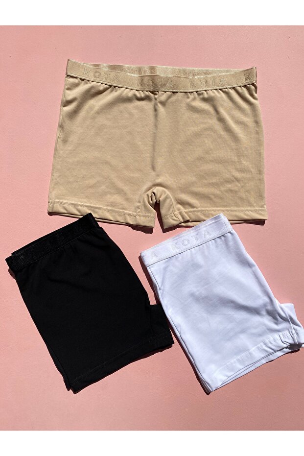 Women's Cotton Lycra Fabric 3-Piece Black, White, Nude Mini Shorts Boxer