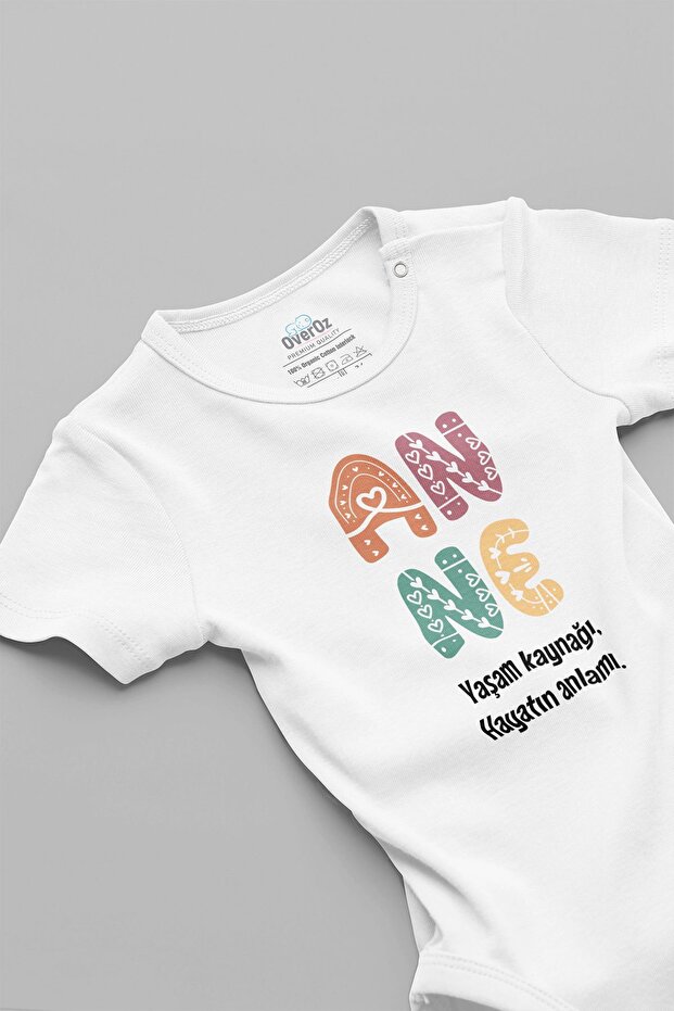 Organic %100 Cotton " Meaning of Life: Mom" Printed Baby Bodysuit Short Sleeve Bodysuit 5180