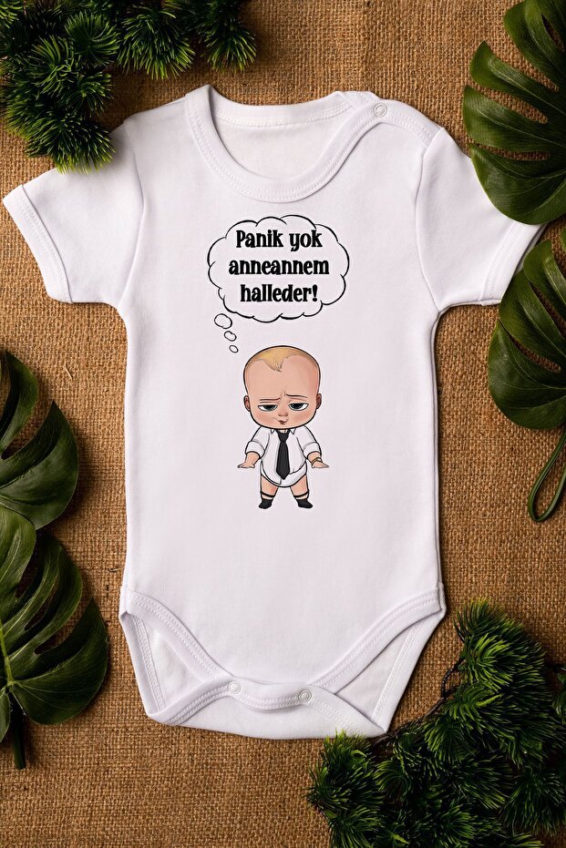 Organic %100 Cotton Boss Baby Don't Panic, Grandma'll Handle It Baby Bodysuit Short Sleeve Bodysuit Bodysuit 5185