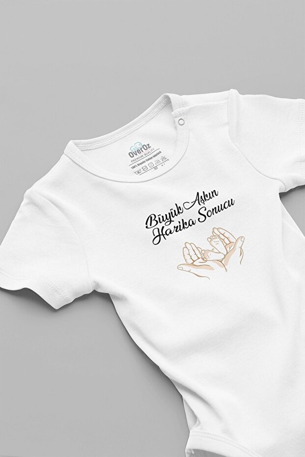 Organic %100 Cotton " Great Love's Wonderful Result" Printed Snap-Fastened Button Baby Bodysuit Bodysuit 5652