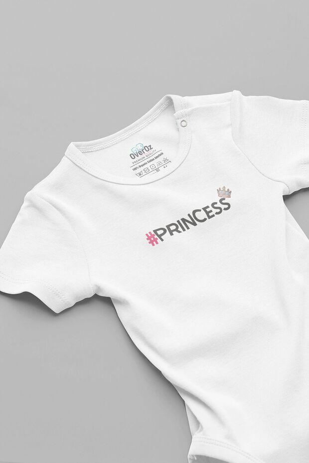 Organic 100% Cotton Princess Princess Printed Baby Bodysuit White Bodysuit with Snap Fasteners 5821