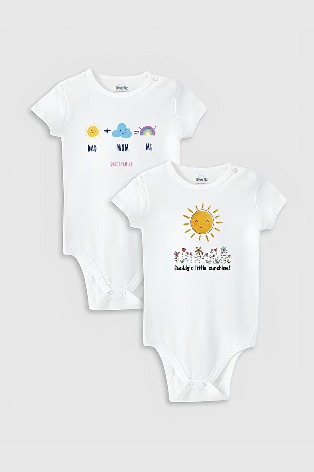 Organic 100% Cotton Mom & Dad Mother Father 2-Piece Baby Bodysuit Set Badi Snap Fastener Bodysuit Double Pack 5095-5542