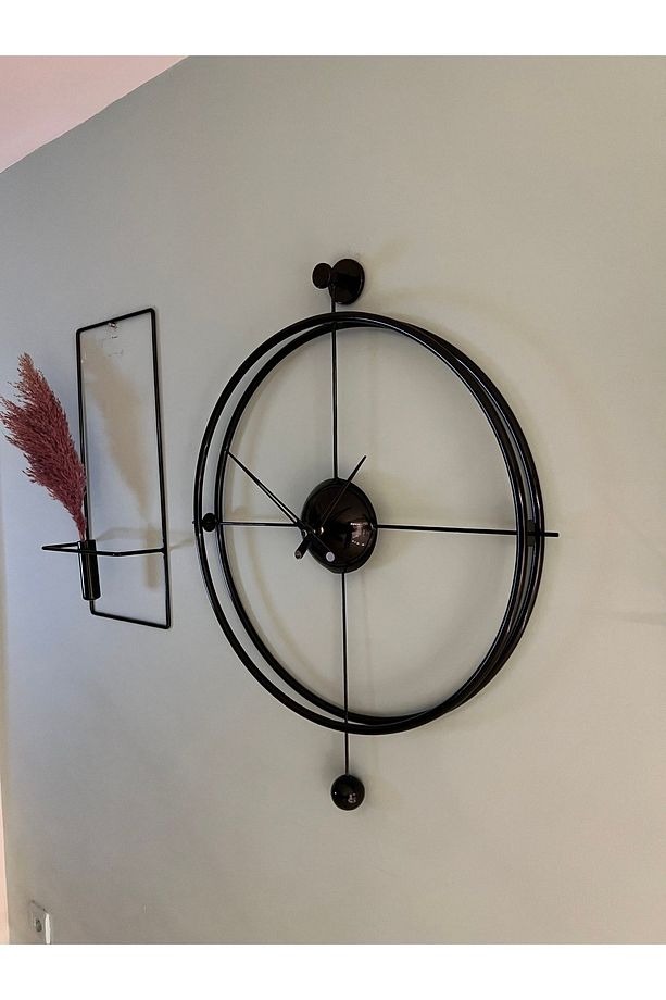 3'lü Set Siyah Versacem Time Elegante Set (60X80CM) , Modern Dekoratif Metal Duvar Saati - 5