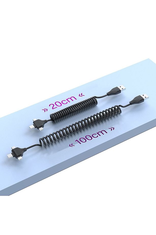 Spiral Tasarımlı Micro Type-c Ve Lightning 3in1 Spring Yaylı Spiral Kablo 1m - 3