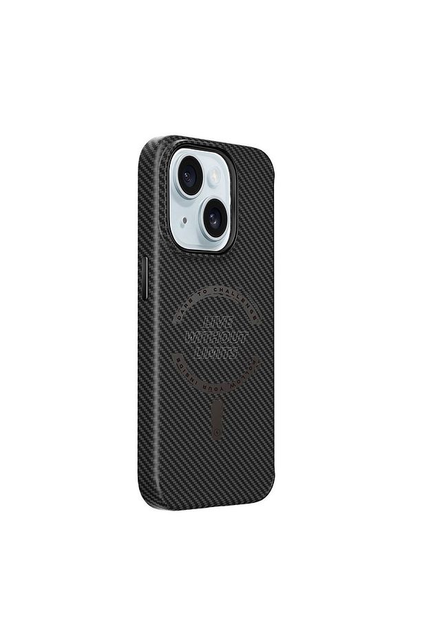 iPhone 15 Plus Uyumlu Kılıf Wiwu LCC-107 Karbon Fiber Magsafe Şarj Özellikli Kabon Kapak Siyah - 1
