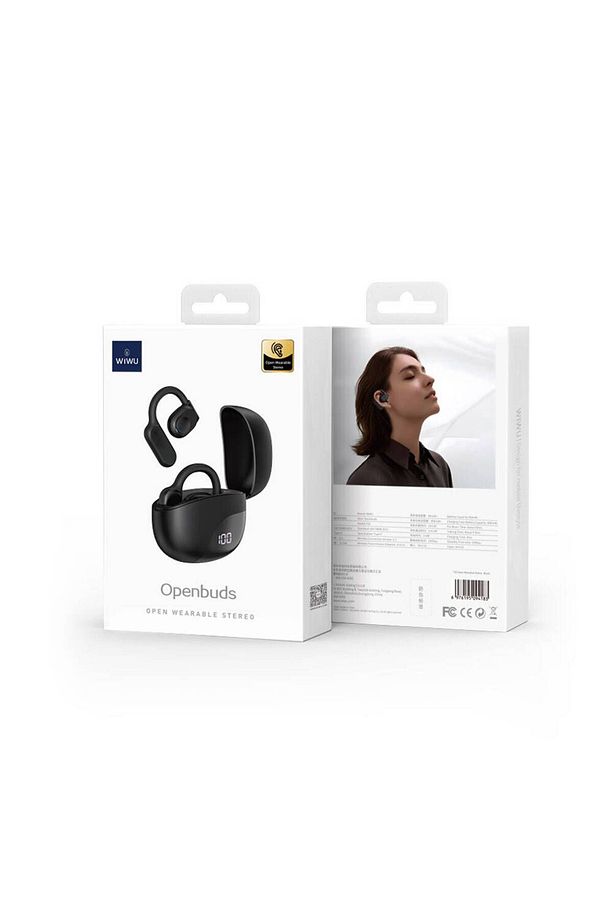 Kulak İçi Bluetooth Kulaklık Dijital Şarj Göstergeli Wiwu T20 Openbuds TWS V5.3 Siyah - 5