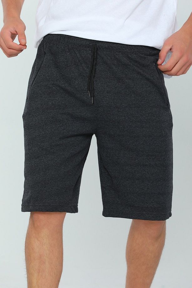 Erkek Comfy Way Bel Lastikli Cep Fermuarlı Bermuda Şort-antrasit - 4