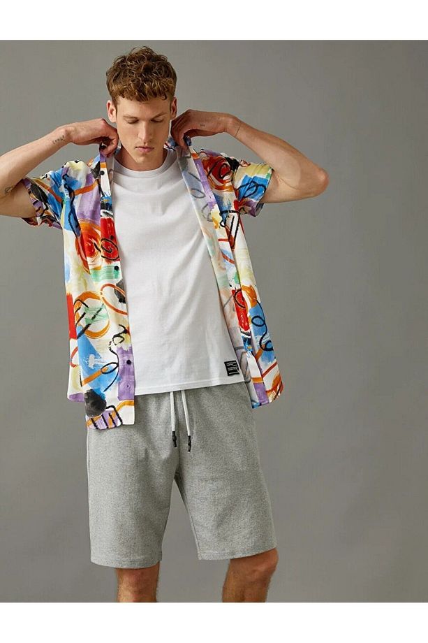 Relax Shift Gri Beli Bağcıklı Oversize Unisex Bermuda Şort - 2