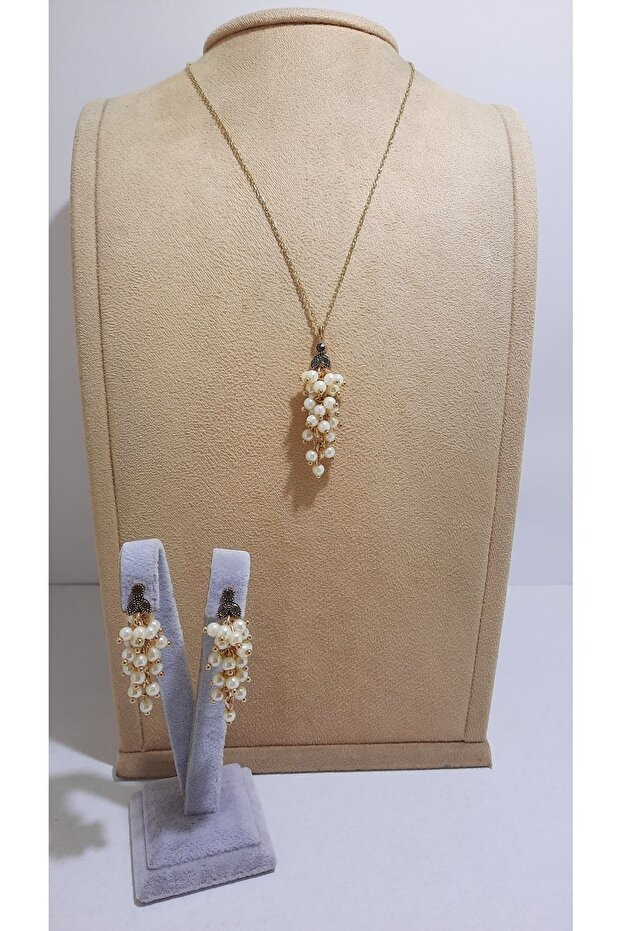 Glass Pearl Ancient Grape Necklace and Earrings