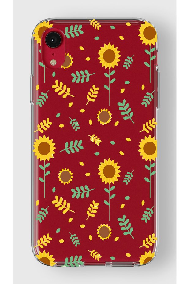 iPhone Xr Compatible Sunflower Design Printed Transparent Phone Case