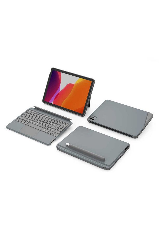 iPad Air 11 2024 Uyumlu Klavyeli Kılıf Wiwu Combo Led Işıklı Magnetik Standlı Gri - 3