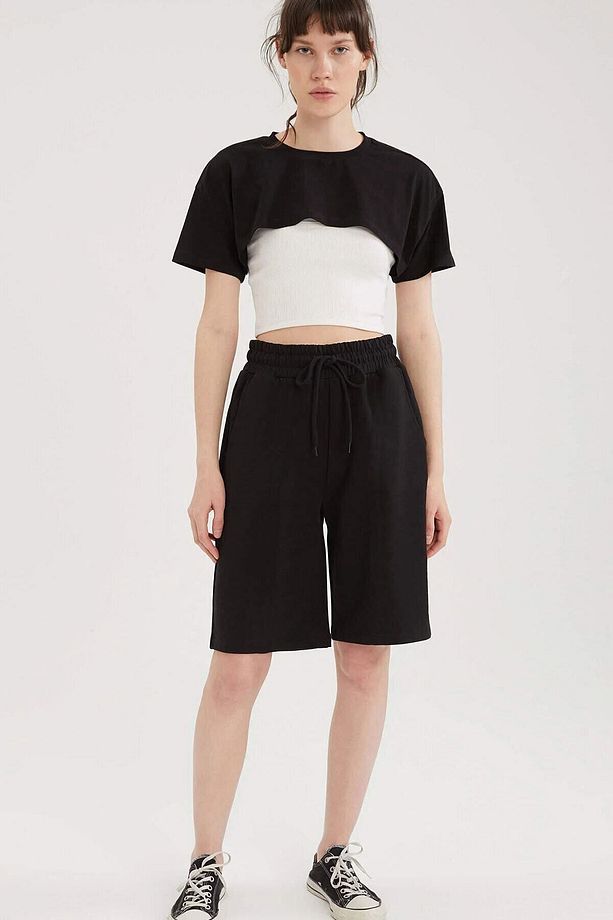 Comfort Label Bağcıklı Oversize Uzun Unisex Bermuda Şort - 1