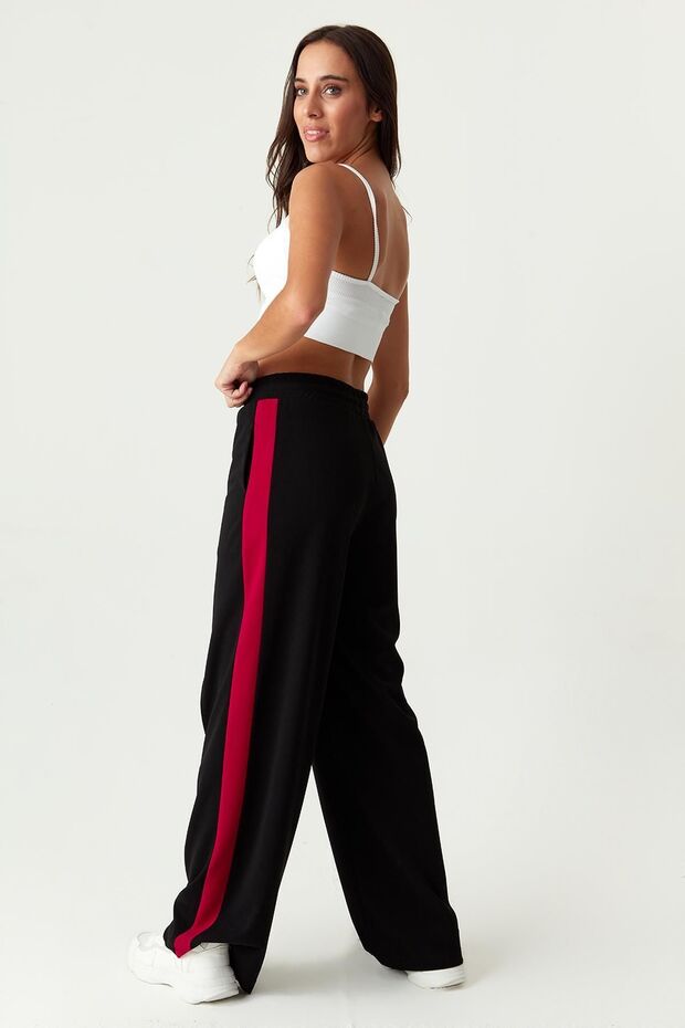 Kadın Kırmızı Şeritli Ispanyol Paça Pantolon - 2