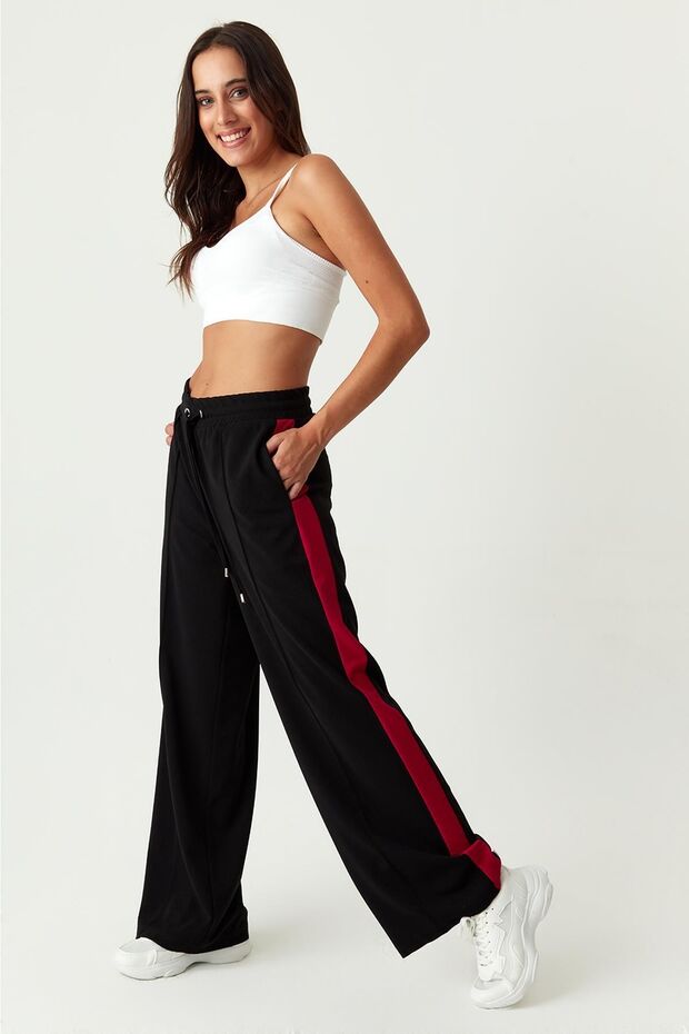 Kadın Kırmızı Şeritli Ispanyol Paça Pantolon - 4