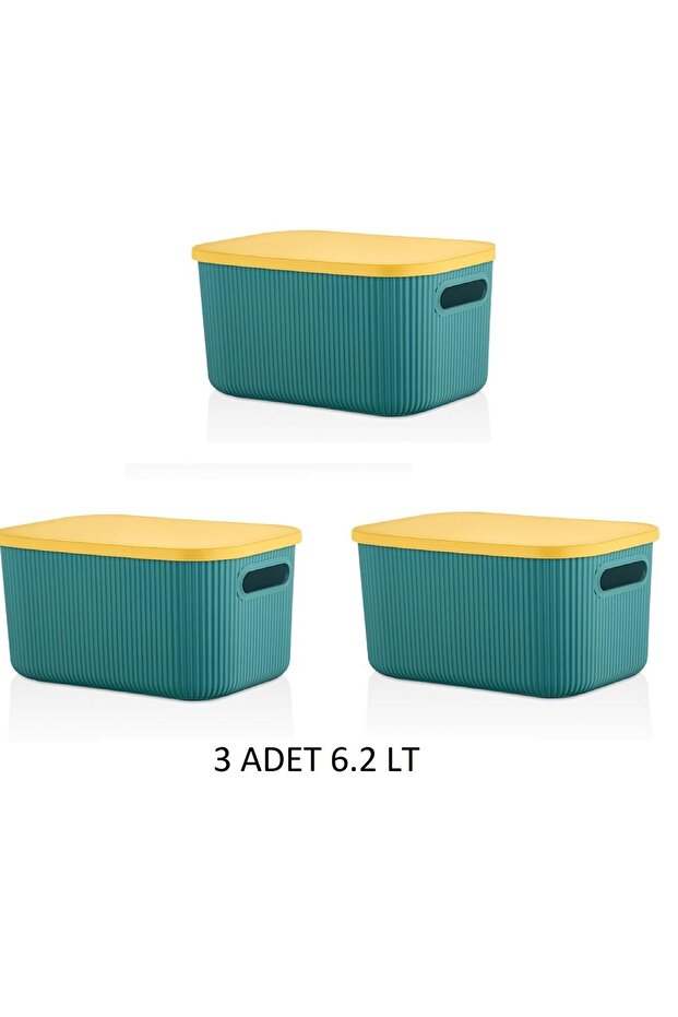 3 Pieces Storage 6lt Green Multi-Purpose Organizer Box with Lid, Decorative Box - 2