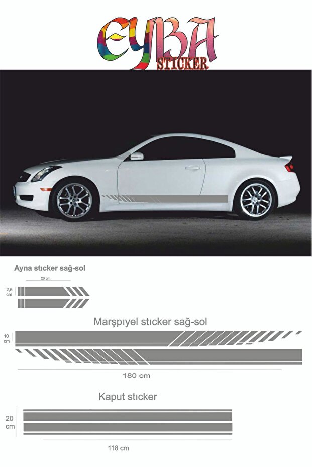 Marşpiyel,hood,side Mirror Auto Sticker - Car Sticker - 5 Pieces - 180x10 Cm,90x20cm,20x2,5cm Sport 3