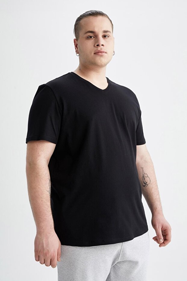 Slim Fit V Yaka Basic Tişört - 8