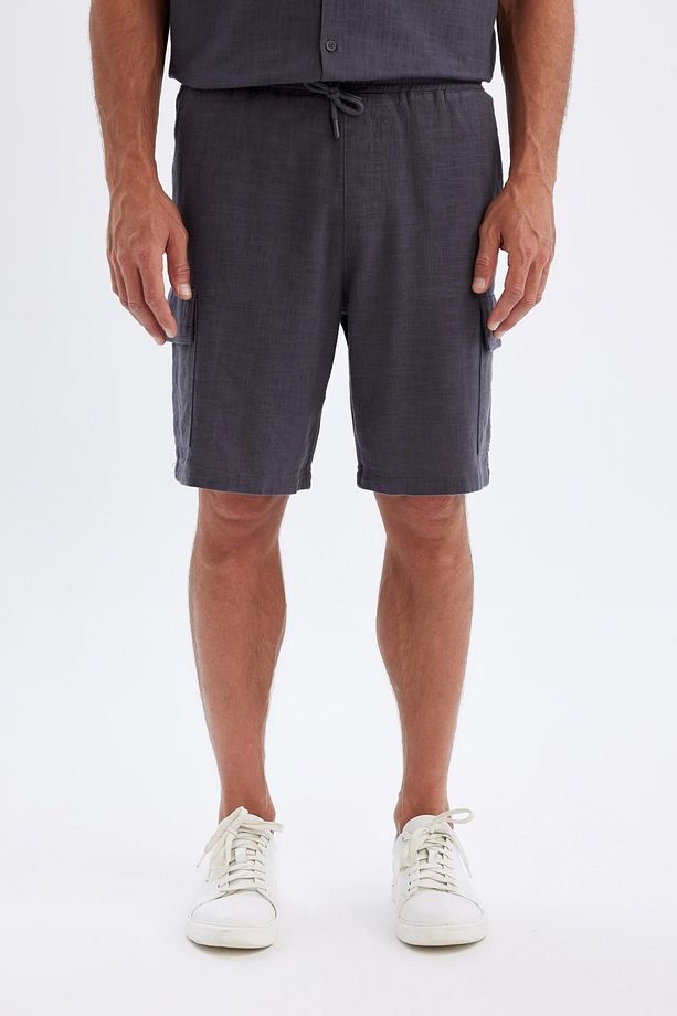 Relax Fit Pamuklu Kargo Cepli Basic Düz Bermuda Şort C7672ax24sm - 4
