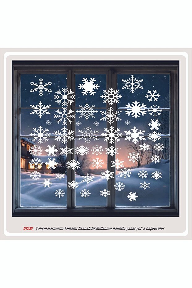 Christmas Snowflake Mixed Glass Showcase Decoration Sticker White 50 Pieces