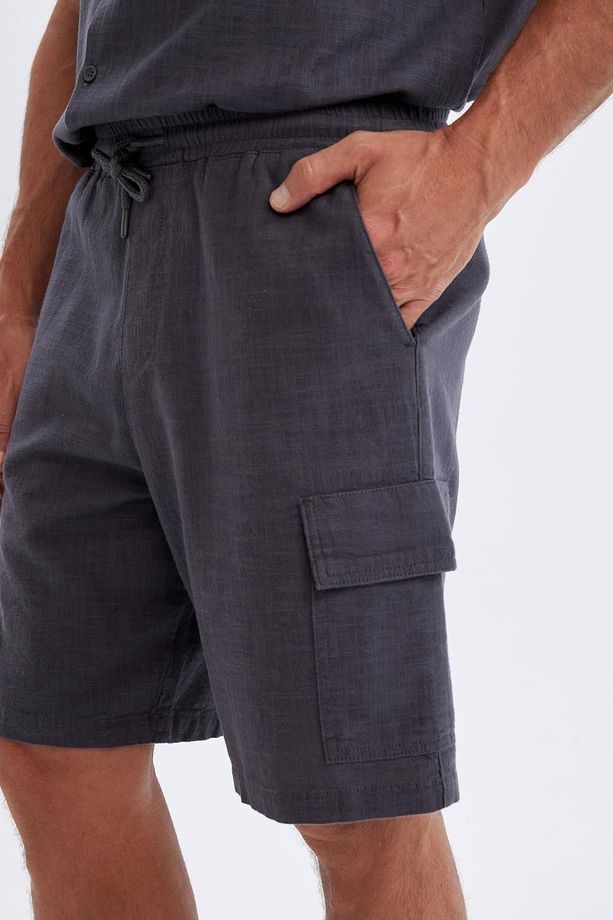 Relax Fit Pamuklu Kargo Cepli Basic Düz Bermuda Şort C7672ax24sm - 5