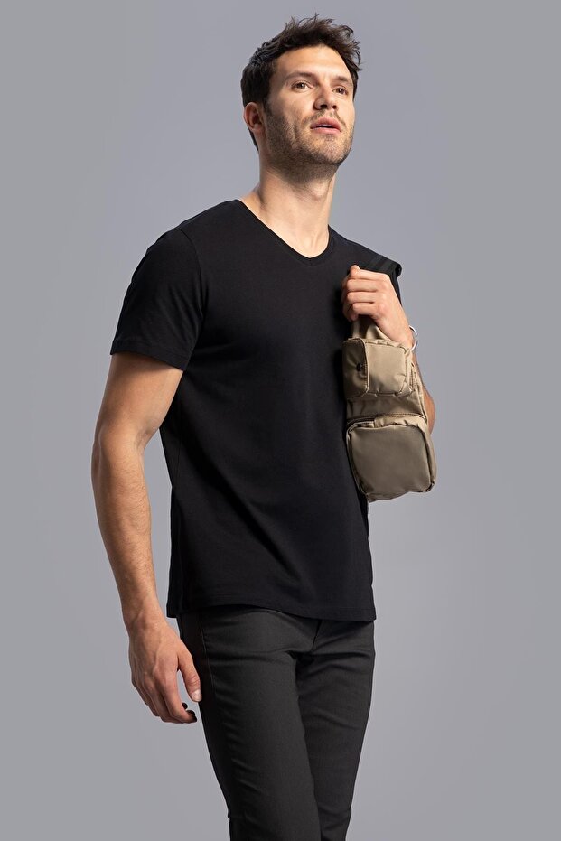 Slim Fit V Yaka Basic Tişört - 5