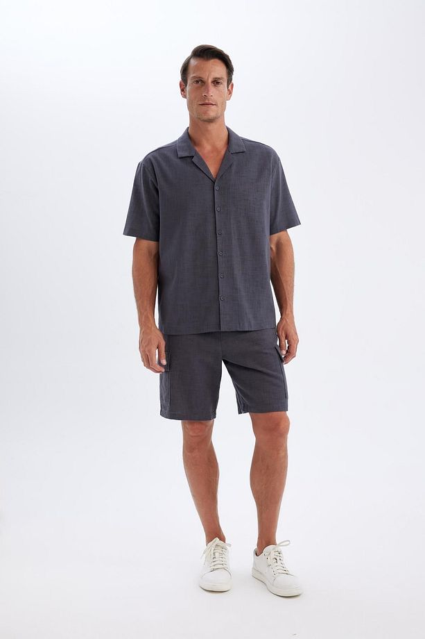 Relax Fit Pamuklu Kargo Cepli Basic Düz Bermuda Şort C7672ax24sm - 2