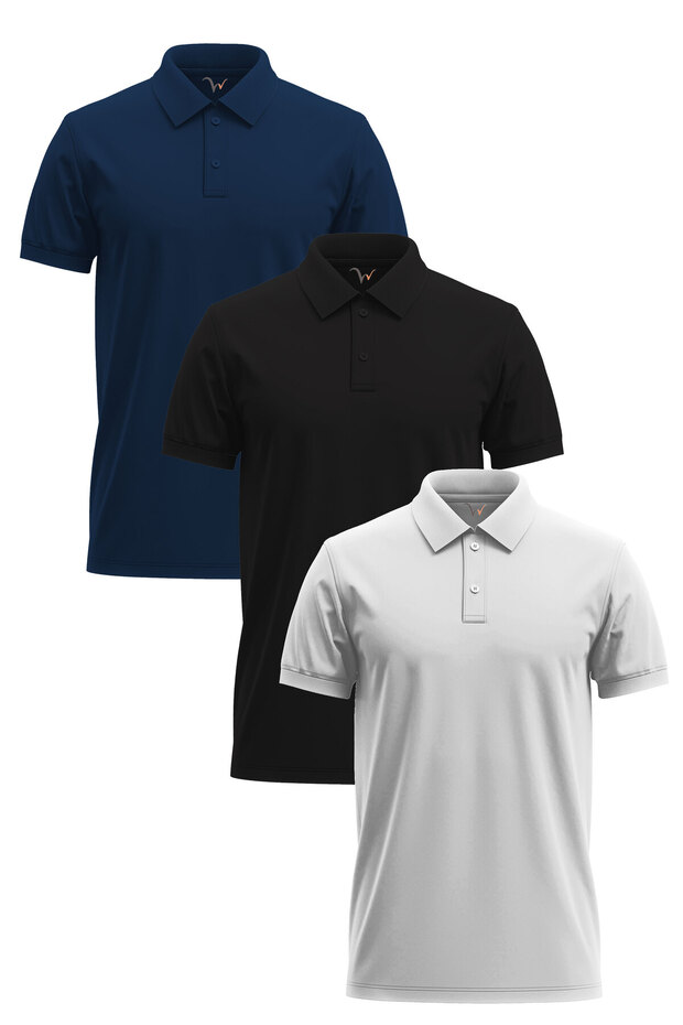 Widi Men's Set of 3 Polo Collar 100% Cotton T-Shirts