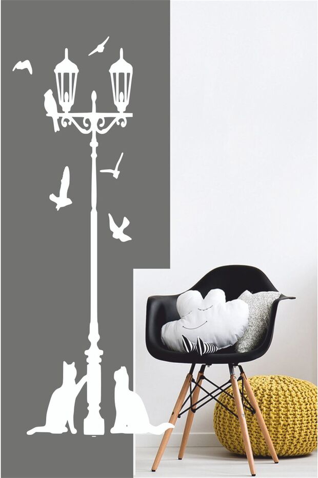 Street Lamp Birds And Cats Wall Sticker - Home Sticker - Wall Sticker 115x50