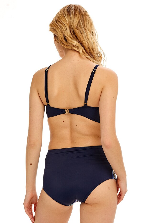 طقم بيكيني منقوش باللون الأزرق الداكن - 3