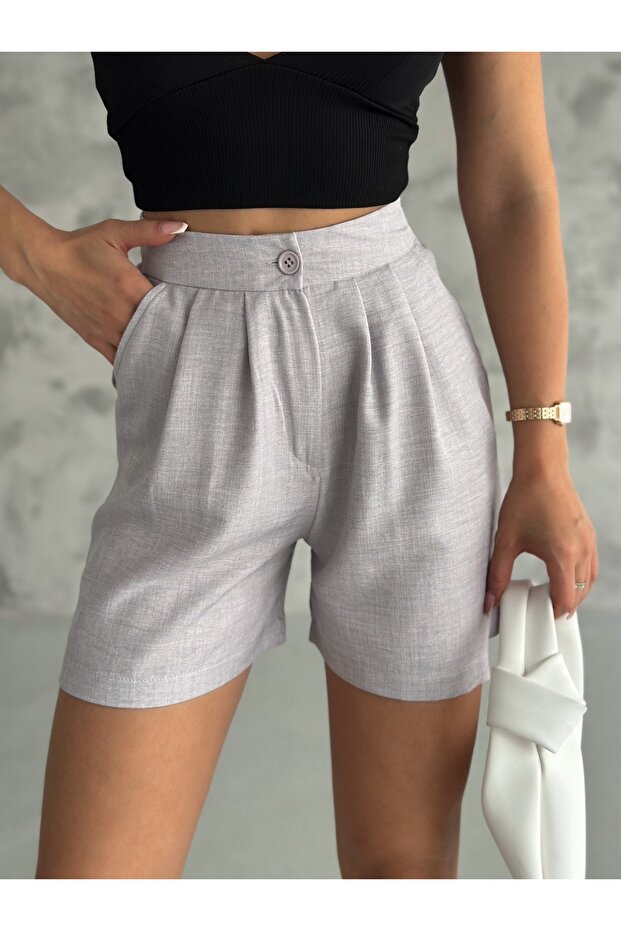 Kadın Şehir Boy Keten Şort - 4