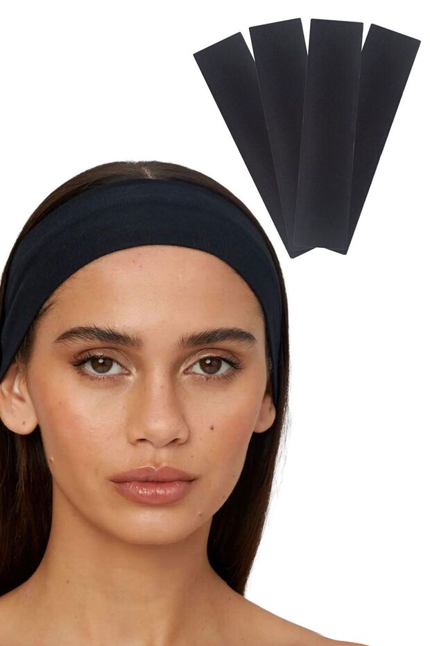 4-Piece Hair Bands - Women & Men Fitness Sports Yoga Makeup Skincare Hair Band Set Black